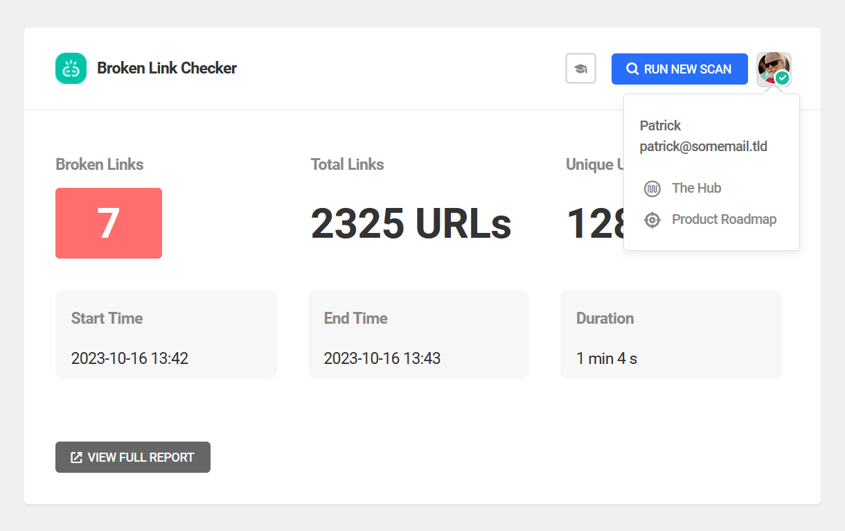 Cloud scan completed in Broken Link Checker