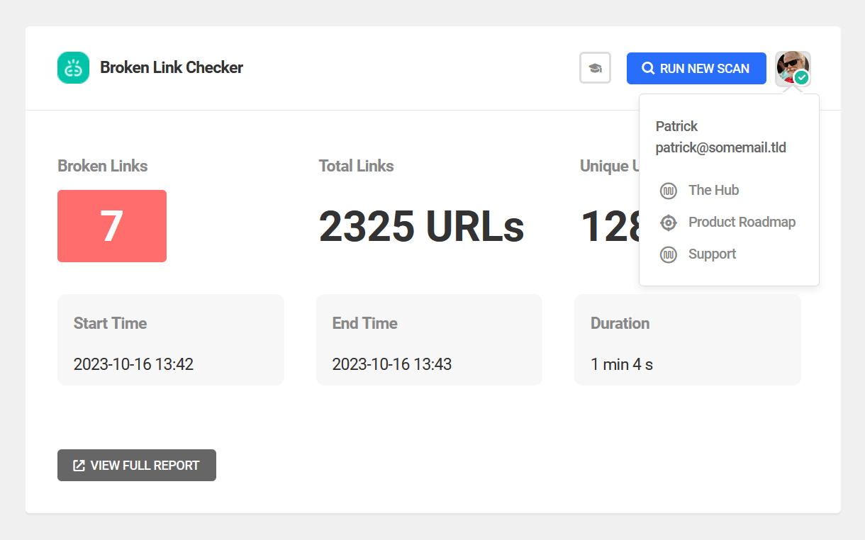 Cloud scan completed in Broken Link Checker