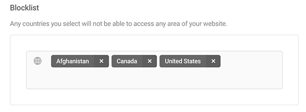 Blocklist of countries.