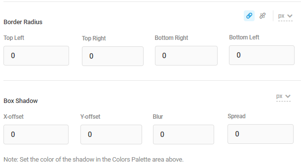 border radius and box shadow settings