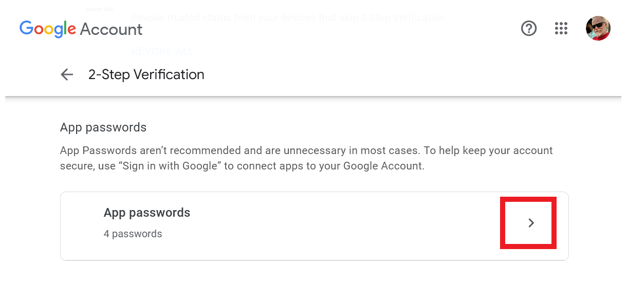 Create an app password in your Google account