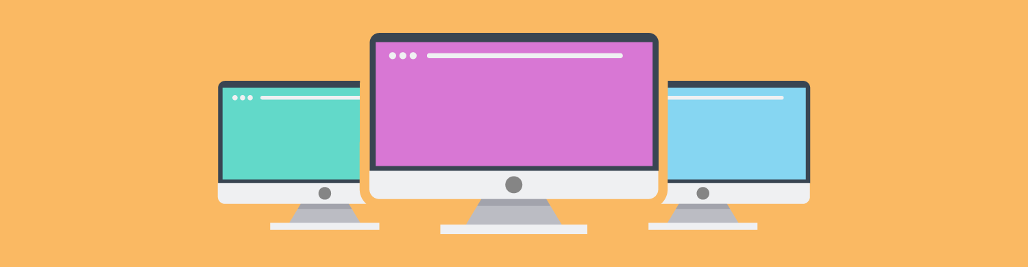 Image of three computers with different color screens.