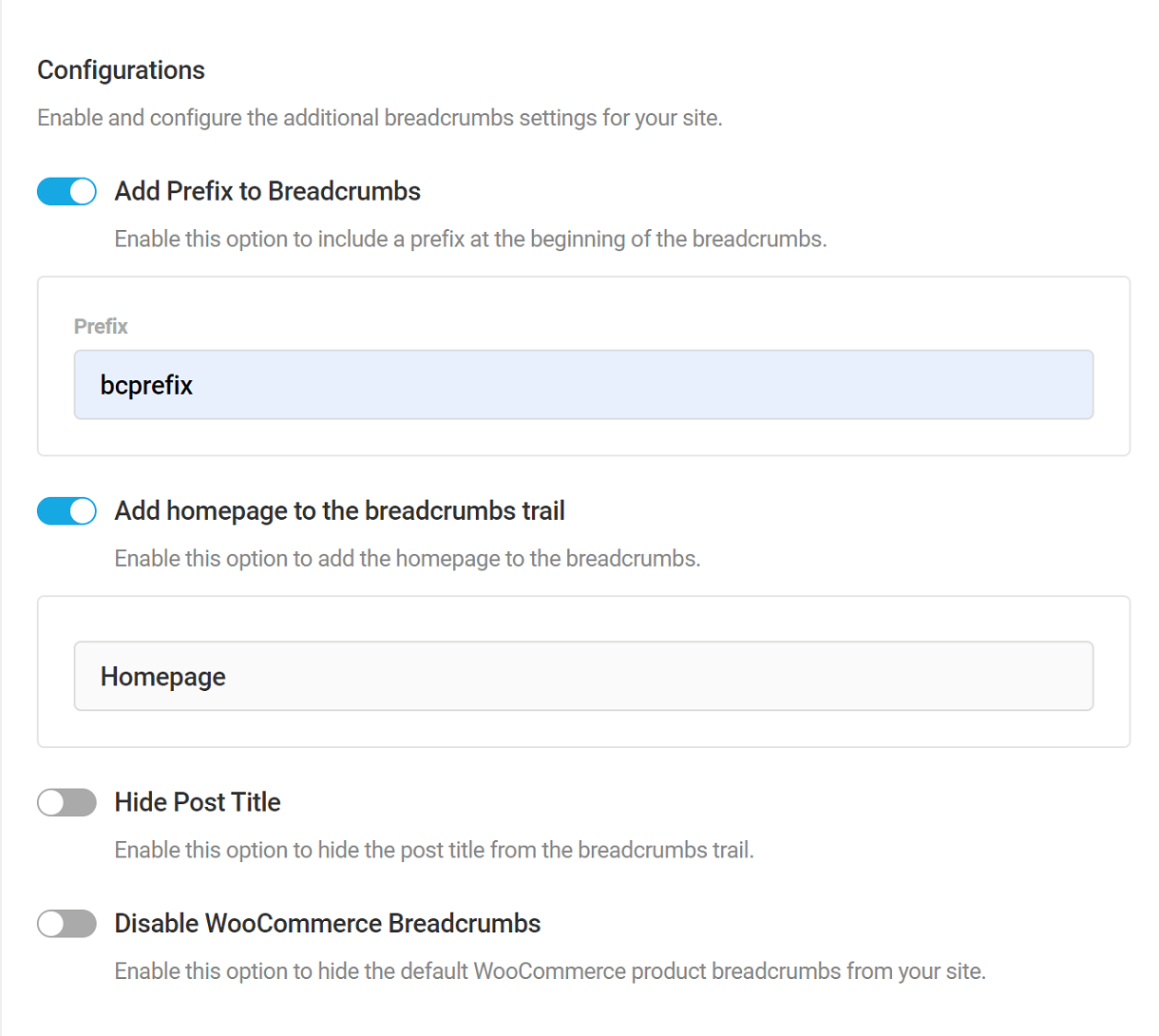 Breadcrumbs configuration