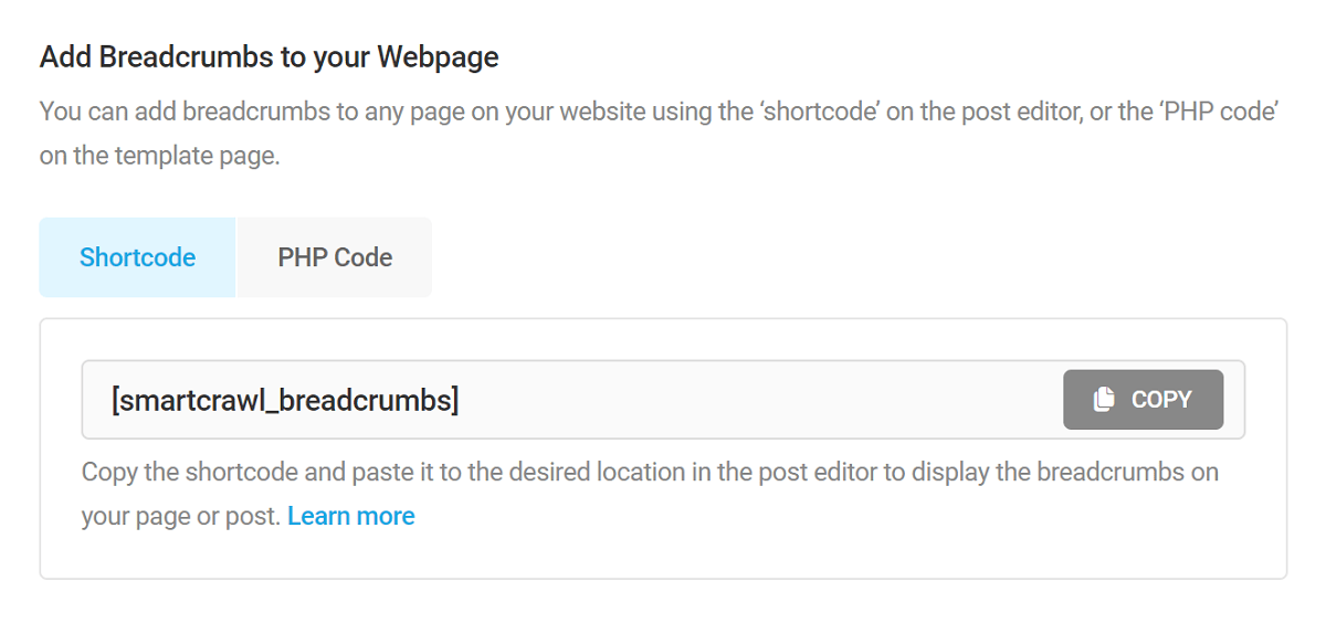 Add breadcrumbs using shortcode