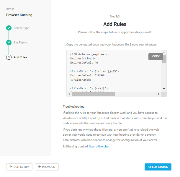 Adding Apache rules in Hummingbird browser caching