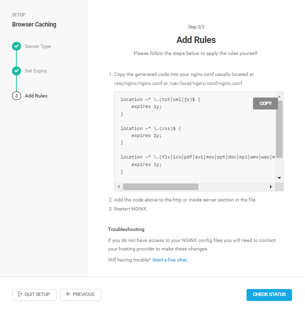 Adding Nginx rules in Hummingbird browser caching