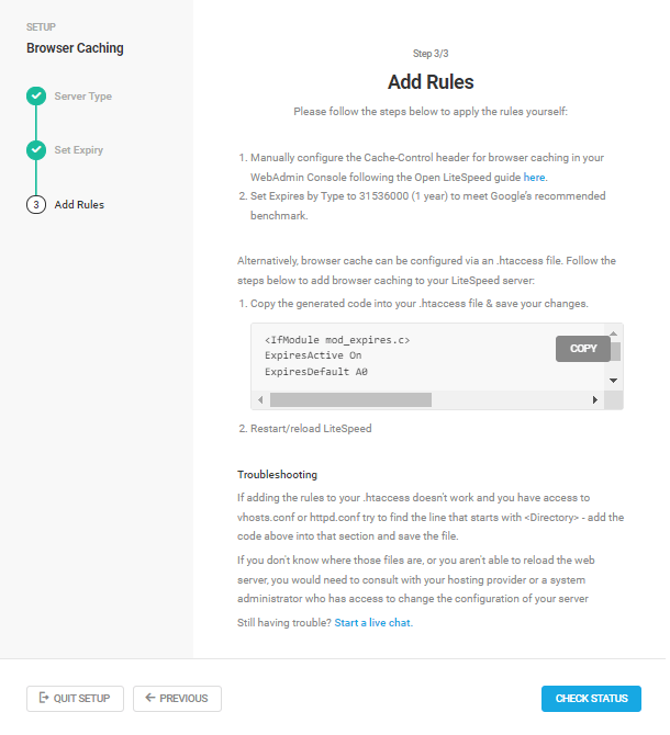 Adding OpenLitespeed rules in Hummingbird browser caching