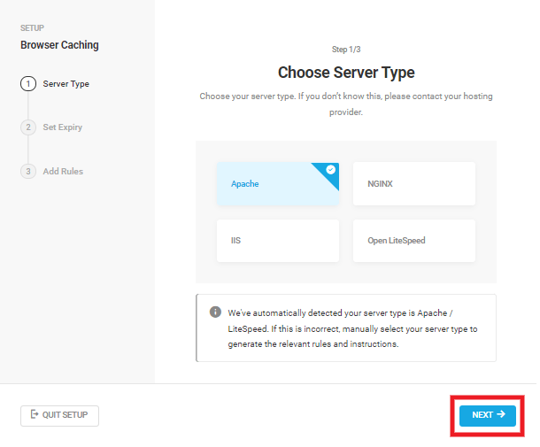 Select server type in Hummingbird browser caching