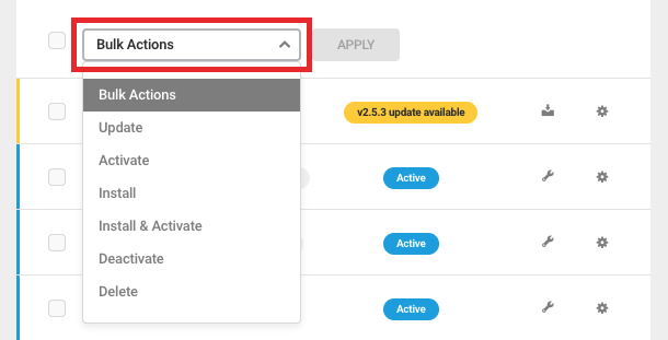 Bulk actions dropdown
