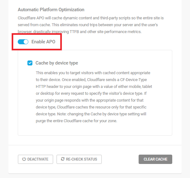 Enable Cloudflare APO