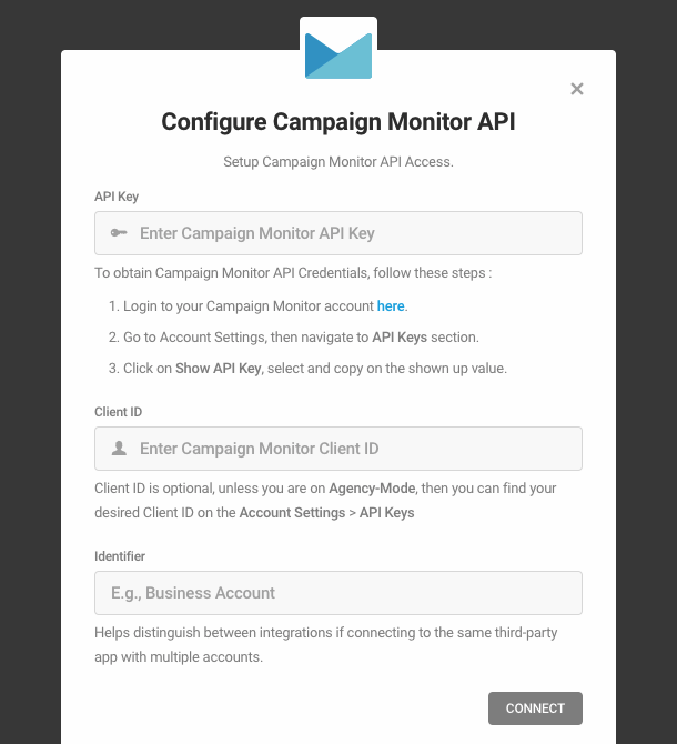 Add API credentials for CampaignMonitor integration
