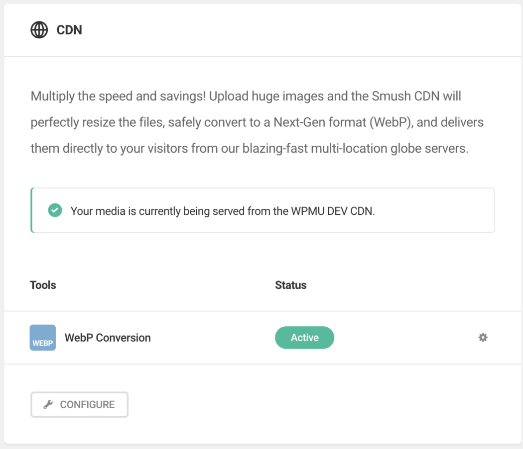 Screenshot of the CDN just after activation.