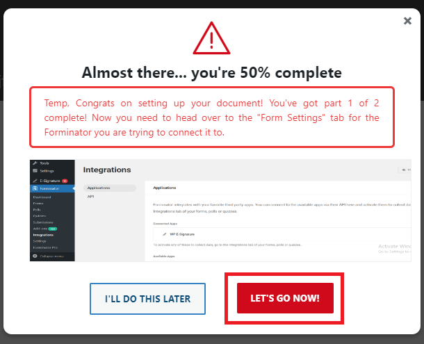 Click Let's go now button to navigate to the form editing screen