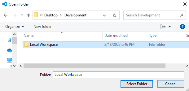 Choosing the workspace folder