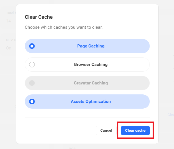 clear cache button