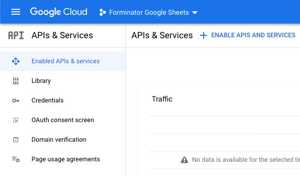 Enable APIs and services at Google