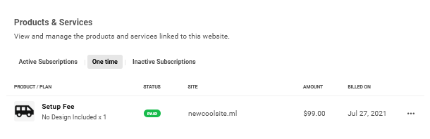 Client's inactive site subscriptions in Client Billing