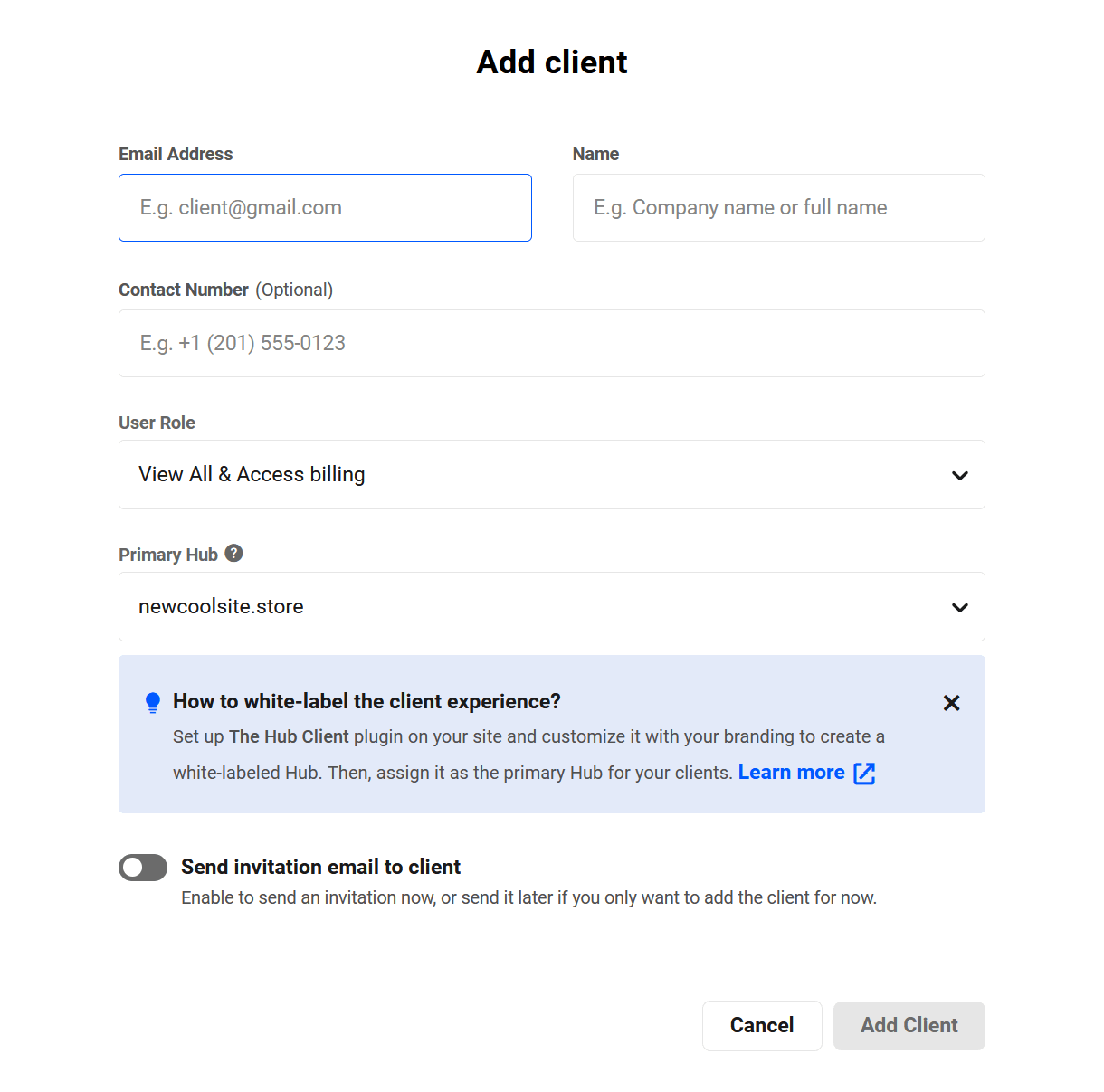 Add clients in Client Billing