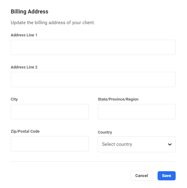 Edit client billing address in Client Billing