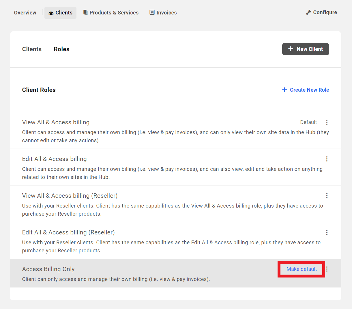 Client roles in Client Billing