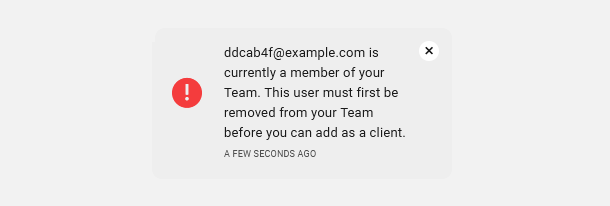 Existing Team member error message