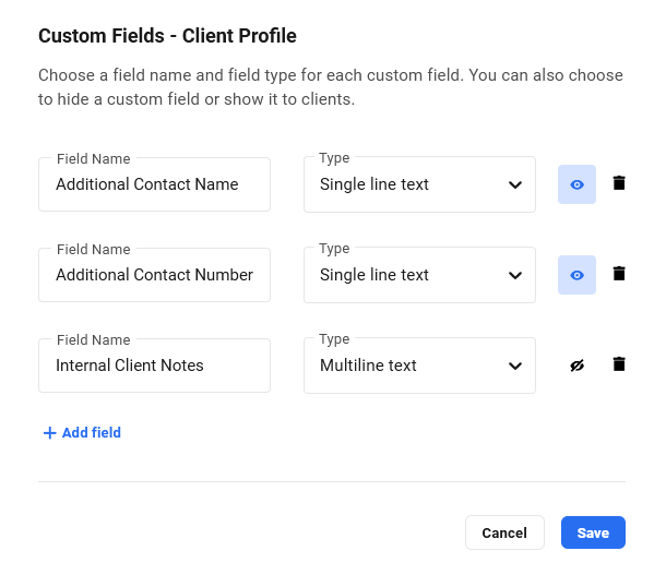 Create hidden client profile fields in Client Billing