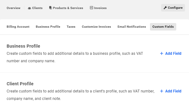 Create custom fields in Client Billing