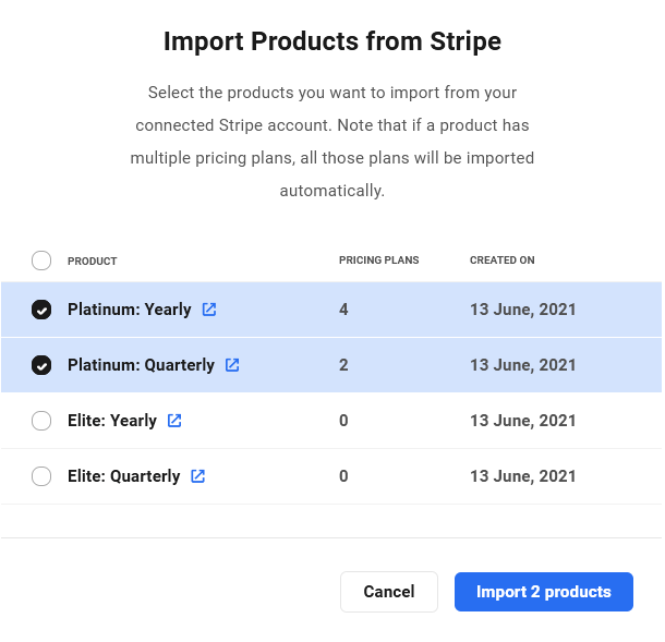 Import products from Stripe in Client Billing