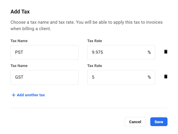 Taxes created in Client Billing