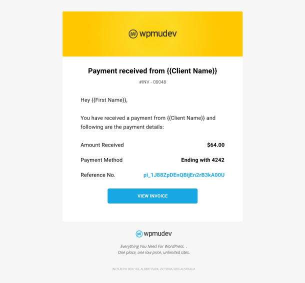 Client Billing email to member example - payment received