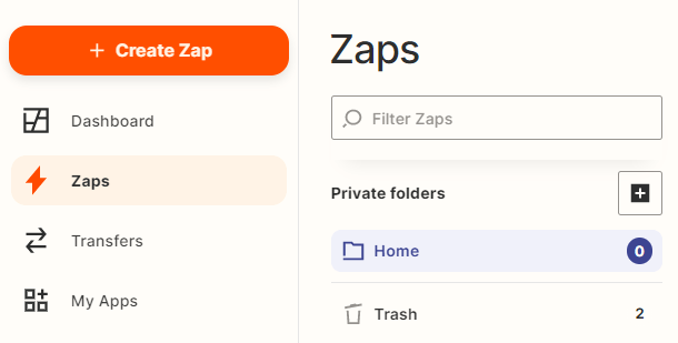 Create a new zap at Zapier