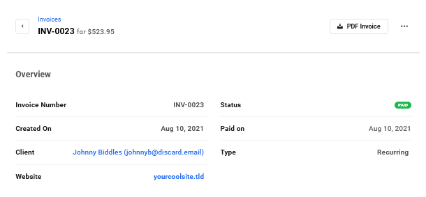 Invoice details overview in Client Billing