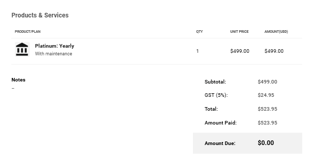 Invoice details overview in Client Billing