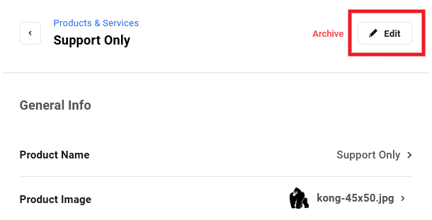 Edit a product in Client Billing