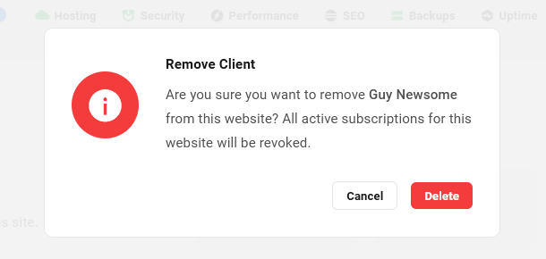 Confirm removal of client from site in Client Billing