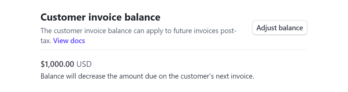 Customer credit balance adjusted at Stripe