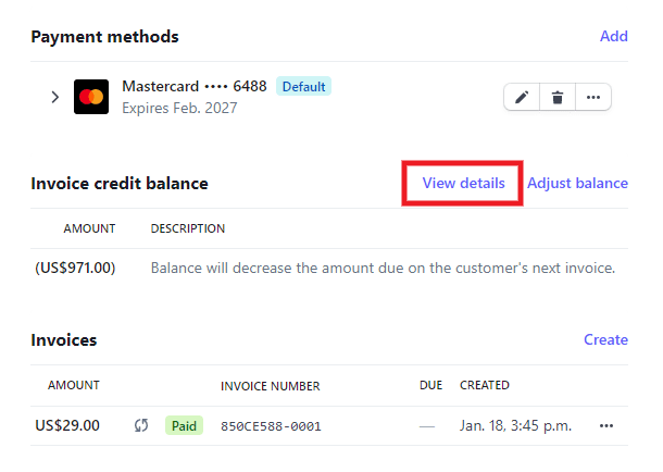 Invoice paid with Stripe credit