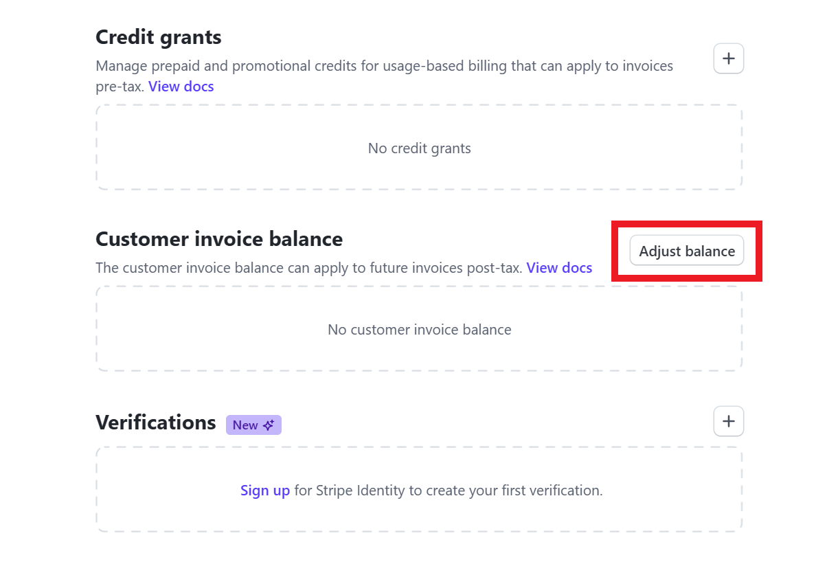 Adjust customer credit balance at Stripe