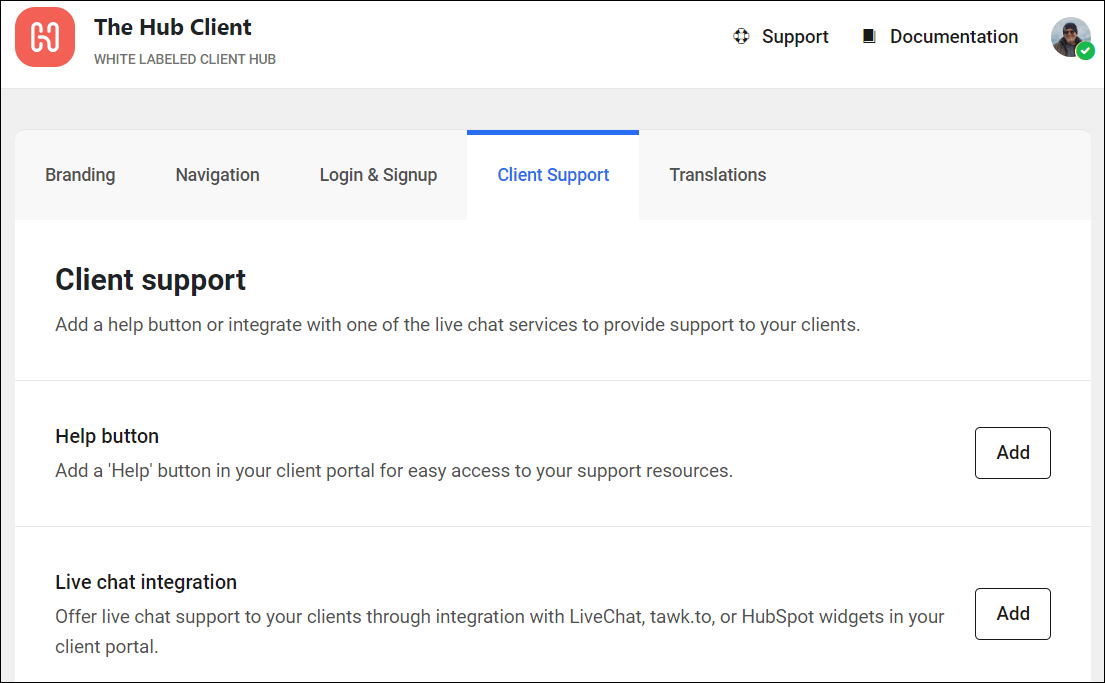 The Hub Client: Client Support