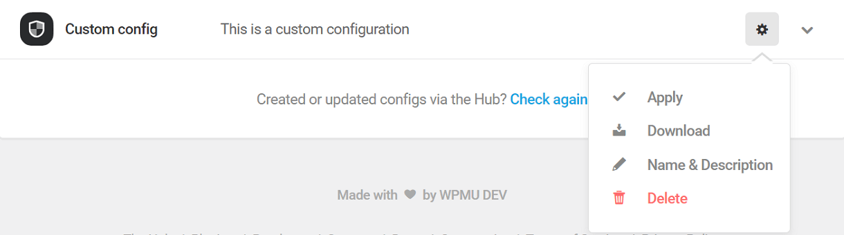 Additional Configs actions