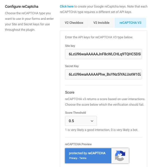 There are three types of reCAPTCHA available