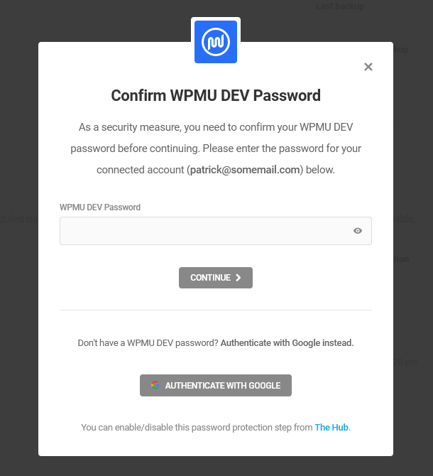 Confirm WPMU DEV password