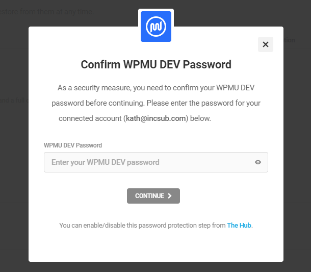 Confirm WPMU DEV password