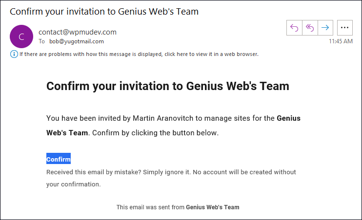 The Hub - New team member confirmation email.