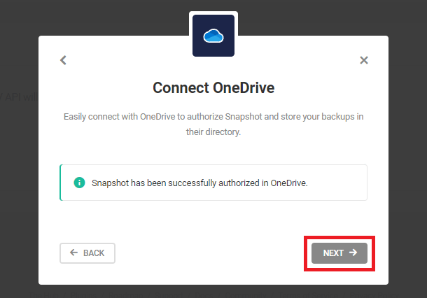 OneDrive authorization successful