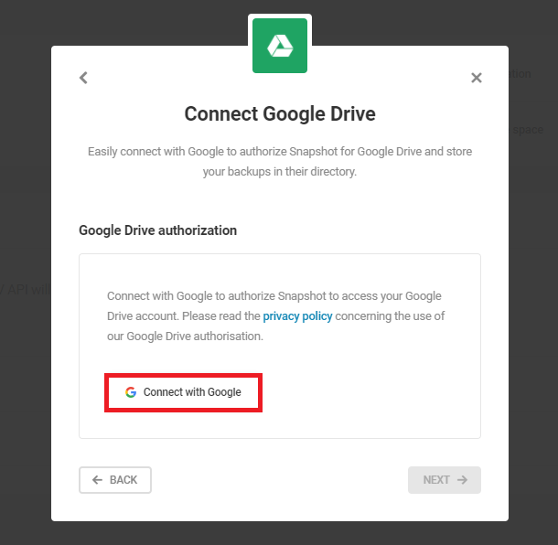 connect with google for google drive