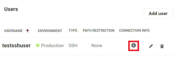connection info for command ssh