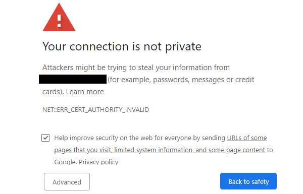Screenshot showing the message you receive when you visit a page without an SSL certificate in Chrome.