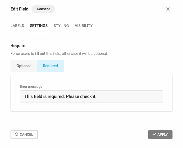 Adjust settings of the Consent field