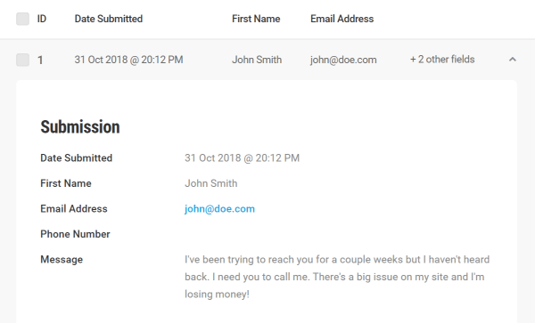 Screenshot of Forminator Submission